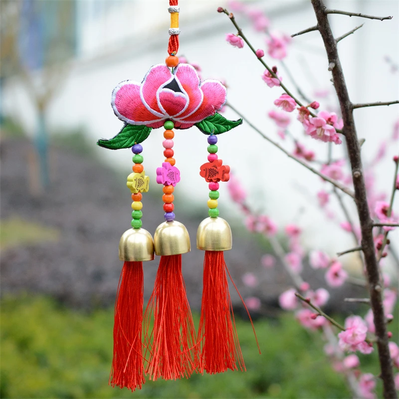 民族风绣花流苏风铃300款家居饰品特色绣花3铃挂件车内室内挂饰