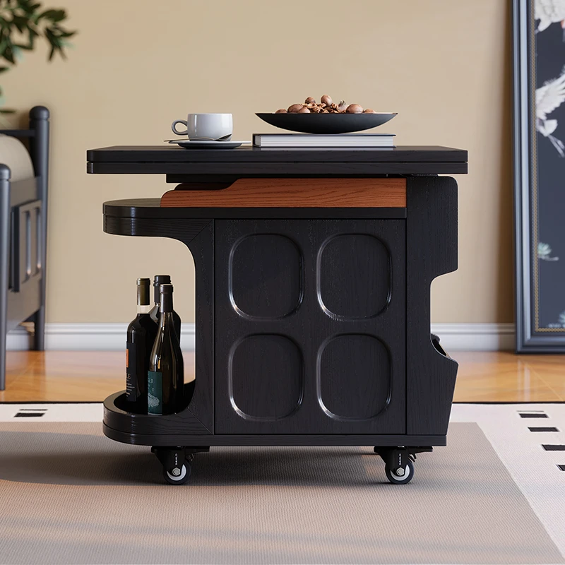 同言边柜法式中古可移动折叠小推车白蜡木伸缩旋转茶几