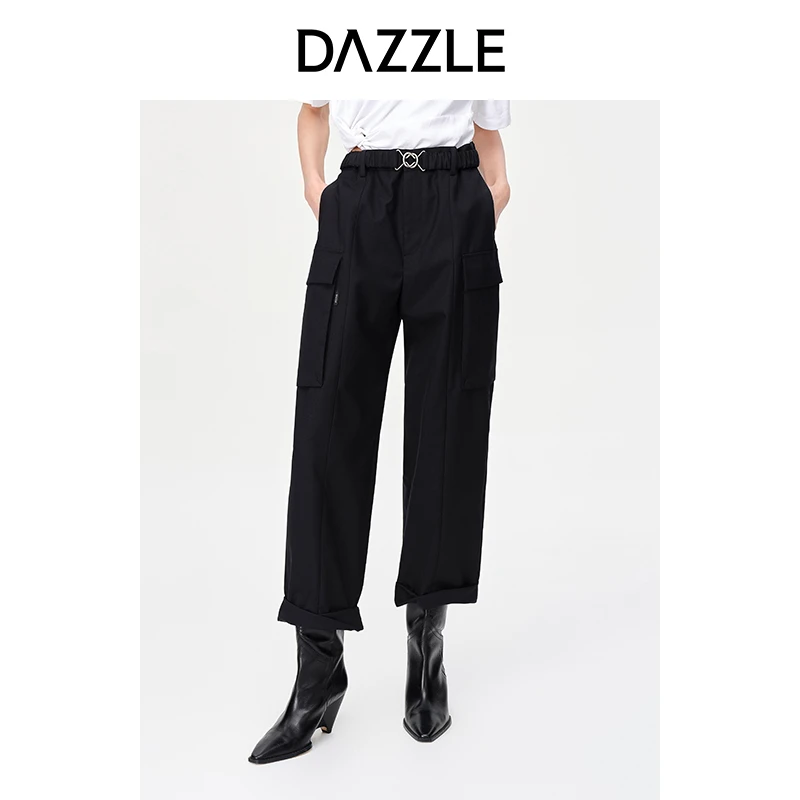 DAZZLE地素秋季简约黑色休闲裤阔腿裤子女2E3Q488