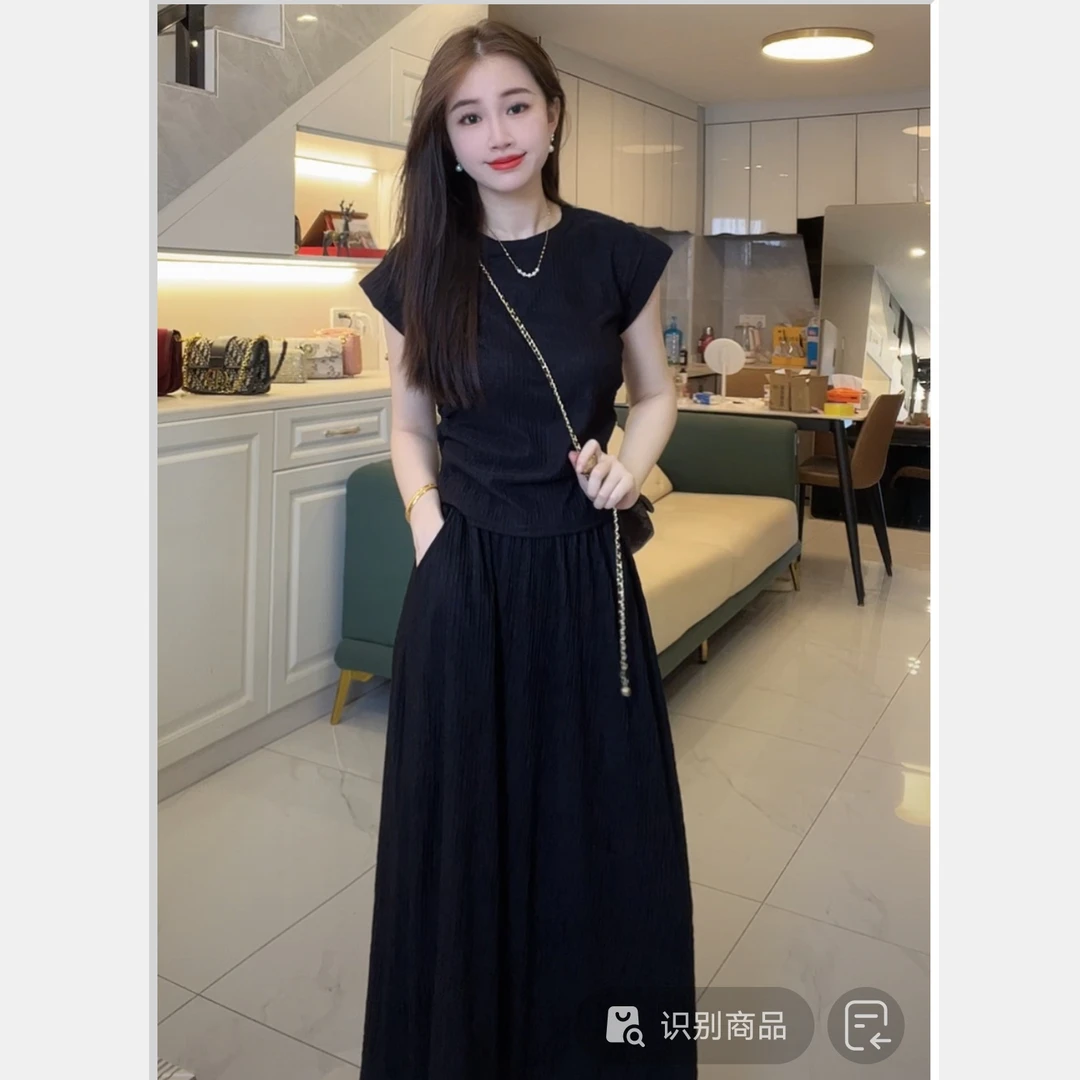 上衣+半身裙/夏季新款休闲套装女简约洋气宽松气质显瘦两件套