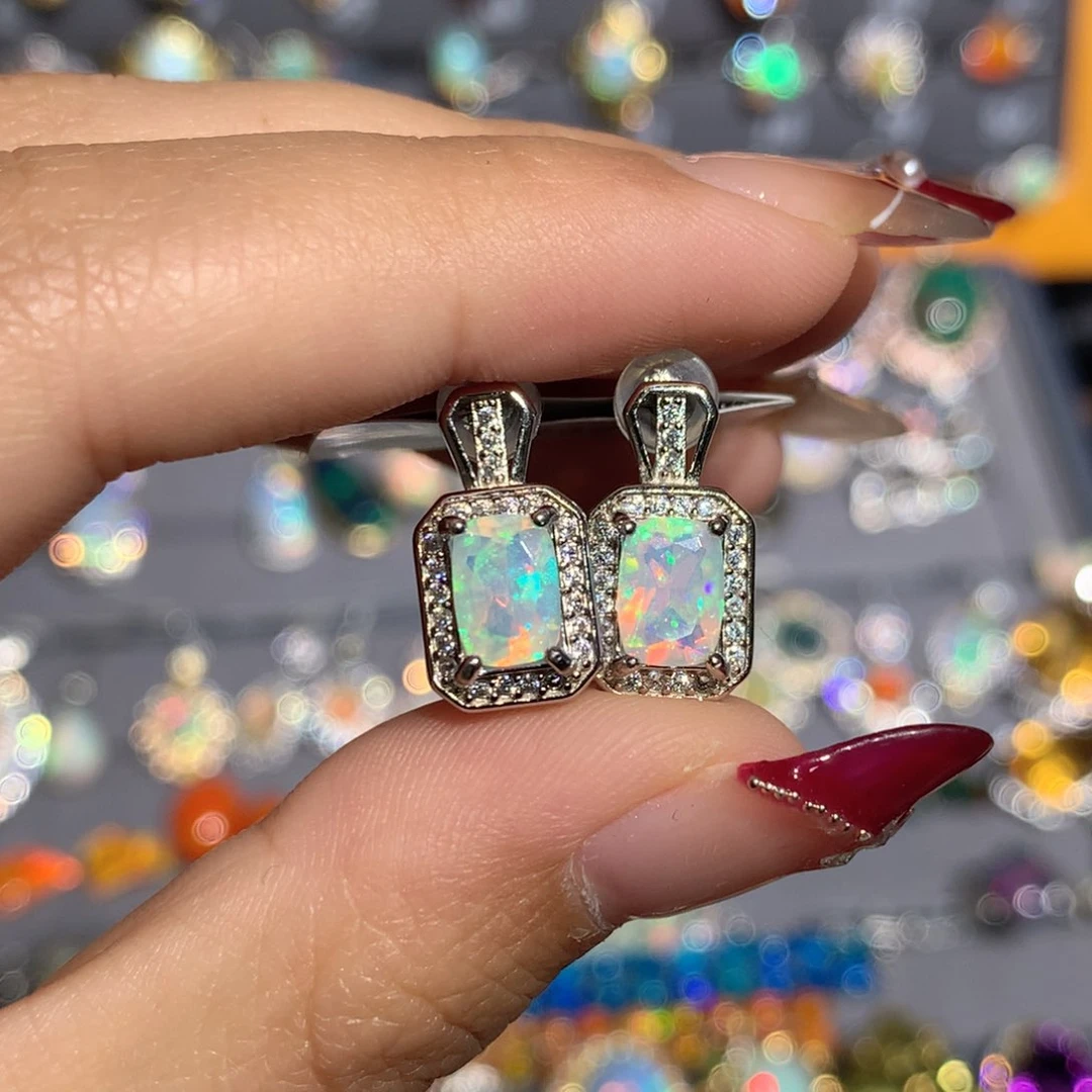 欧泊银S925镶嵌欧泊耳饰y