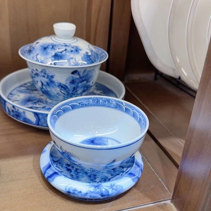 知***鸢青花瓷器杯子碗套装碗盆