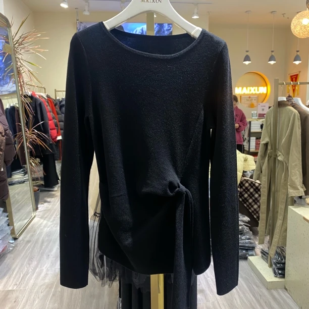 麦寻秋冬新款高级感显瘦系带针织衫ztlzs34y