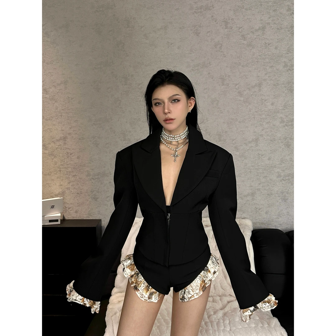 烧焦蕾丝蚂蚁腰收腰西装套装#25202