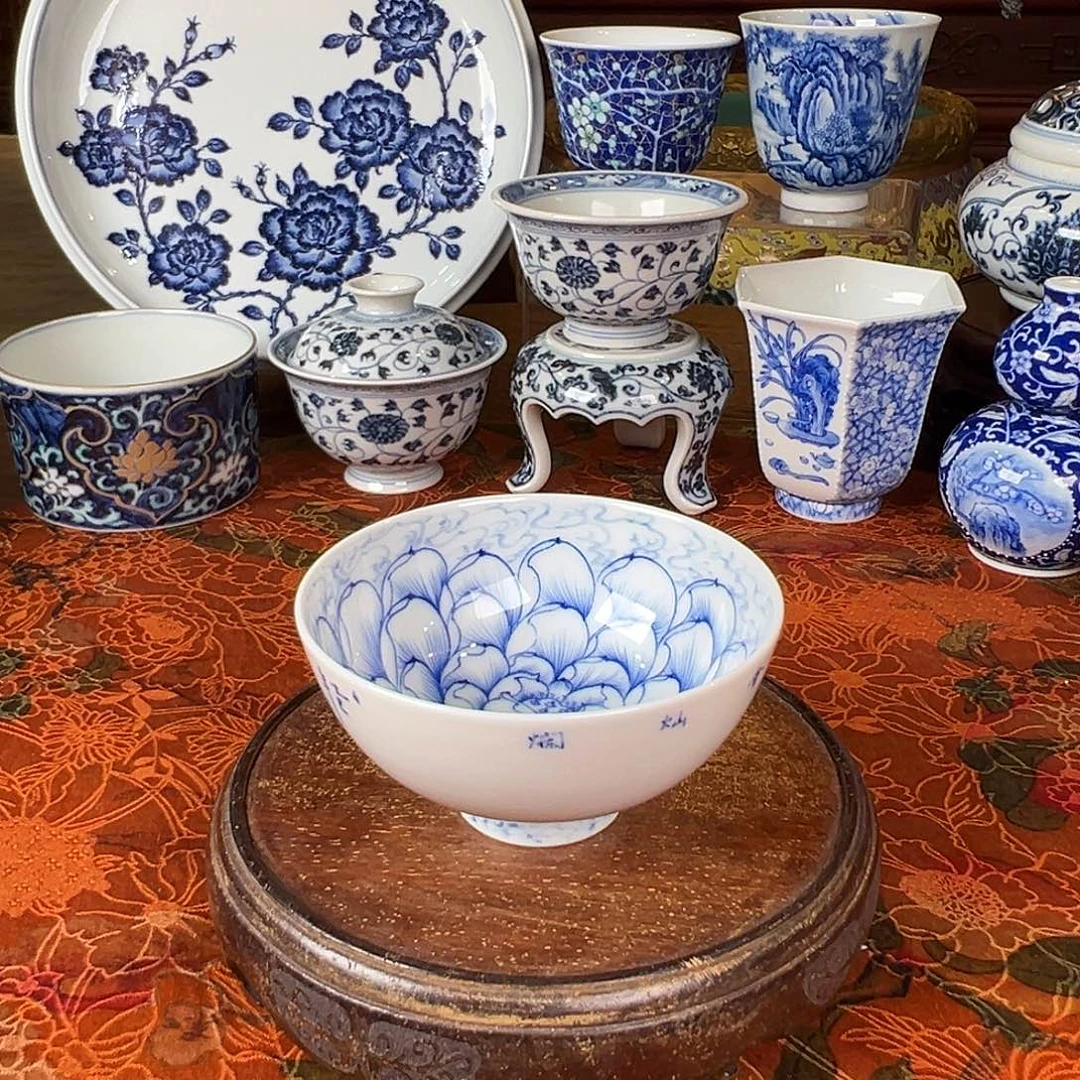 瓷杯子青樵轩花开灿烂鸡心杯