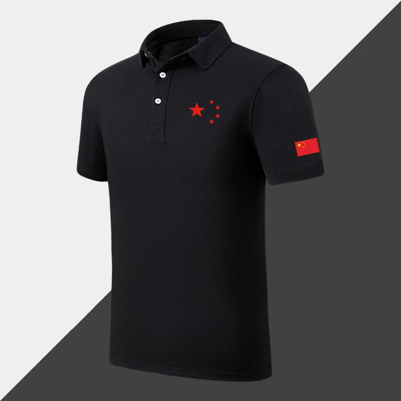 中国队运动翻领POLO衫男女夏季我爱你中国五角星休闲宽松短袖t恤