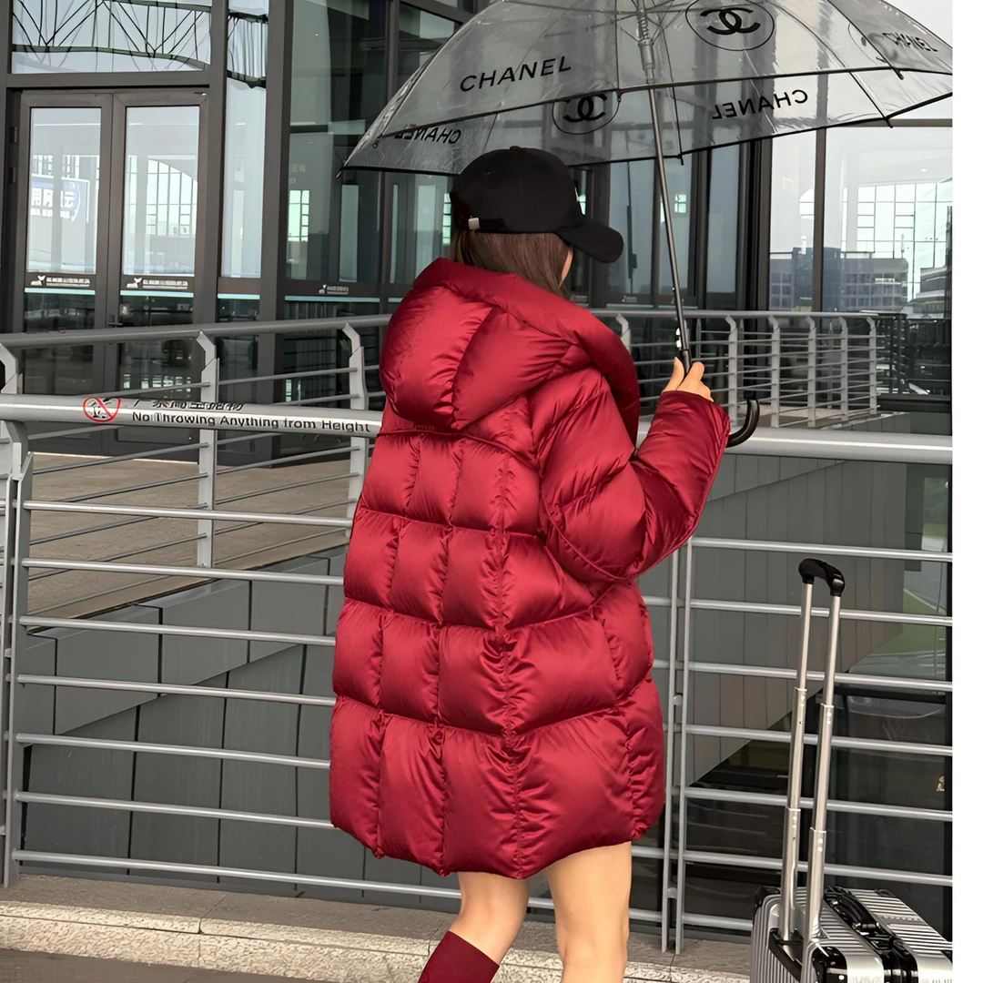 【黛静专属】小富婆系列冬季厚款女中长款高定韩版连帽95白鹅绒服