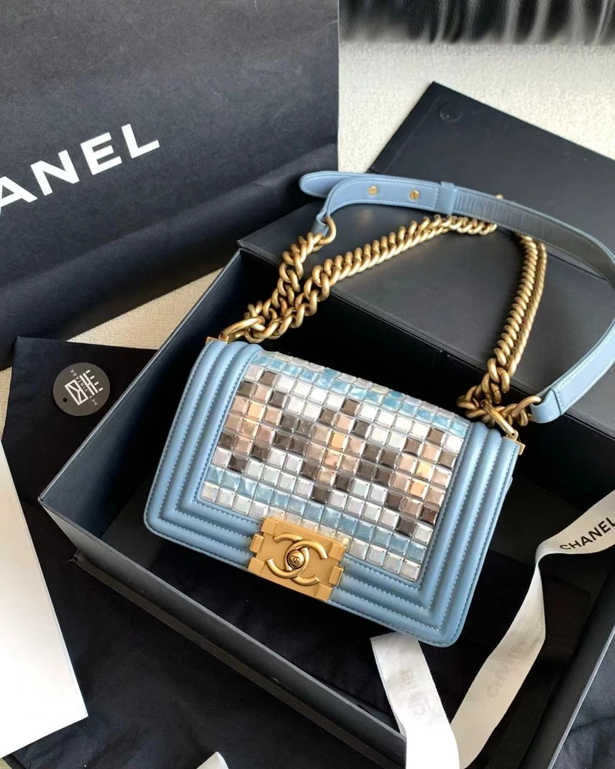 95新 Chanel/香奈儿 蓝色马赛克限定leboy小号 20cm 16056526