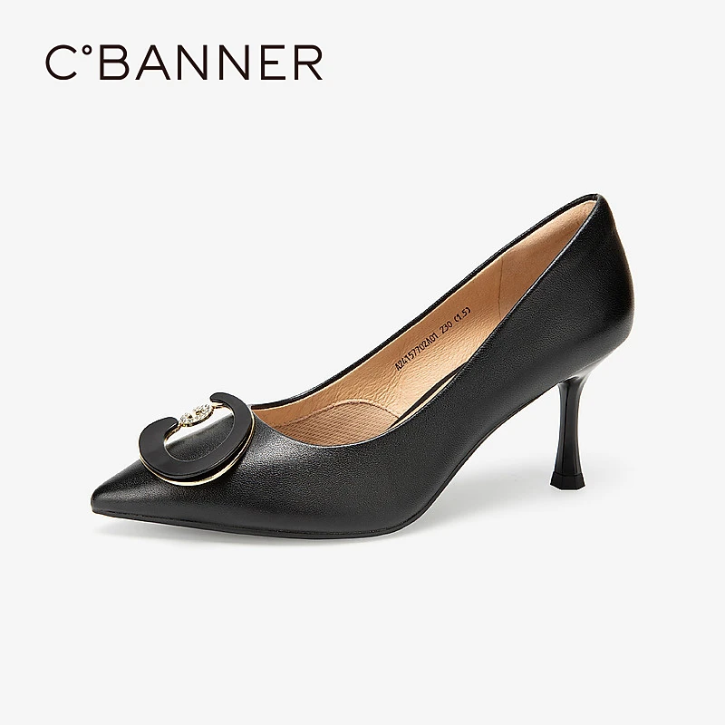 【静音系列】千百度24年时尚气质尖头细跟高跟鞋真皮单鞋A24157702