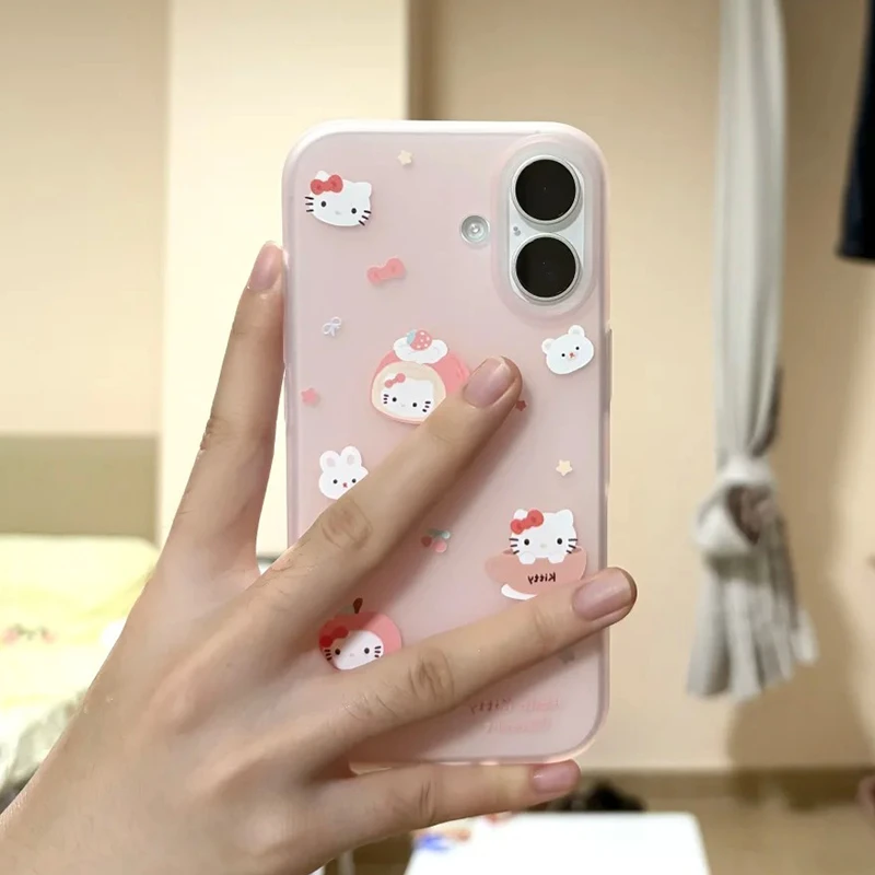 雅天立粉色蛋糕KT猫适用苹果16promax手机壳iPhone13/15磨砂1211