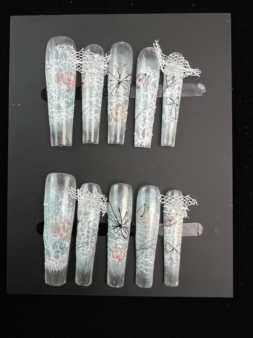 【冰纹诡梦】透甲蕾丝蛛网暗黑甜酷美甲