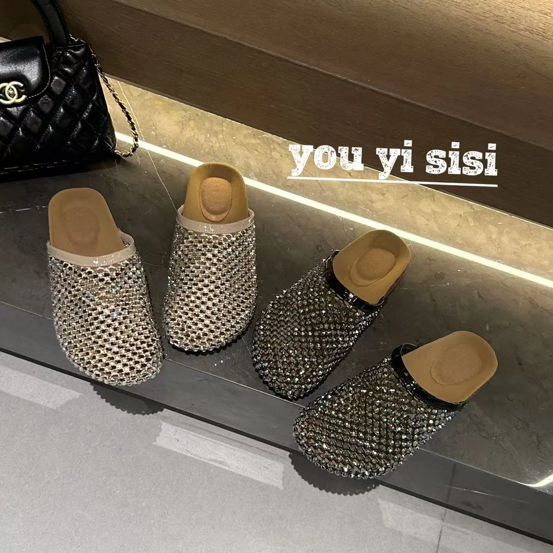 有意思思女鞋“小富婆”欧若风时尚休闲百搭夏季软底平底满钻沙滩