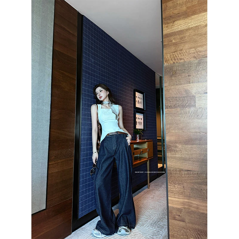 【小鱼】秋款垂感宽松时尚百搭复古牛仔裤LWJ24C3K1463