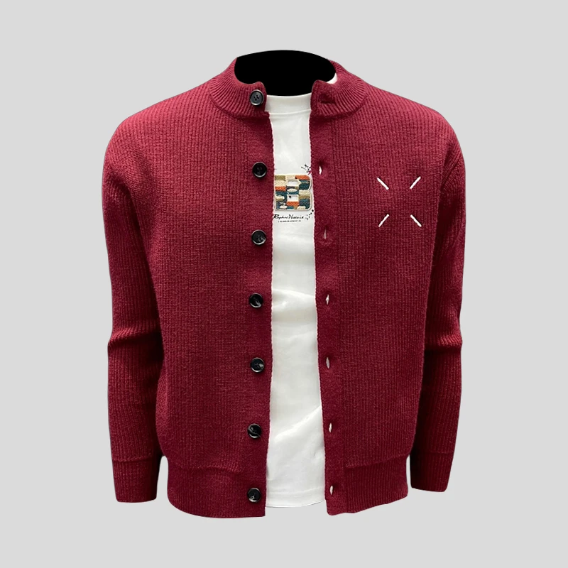 ohmmayby美式安哥拉红针织开衫外套春秋高级潮牌休闲圆领毛衣夹克