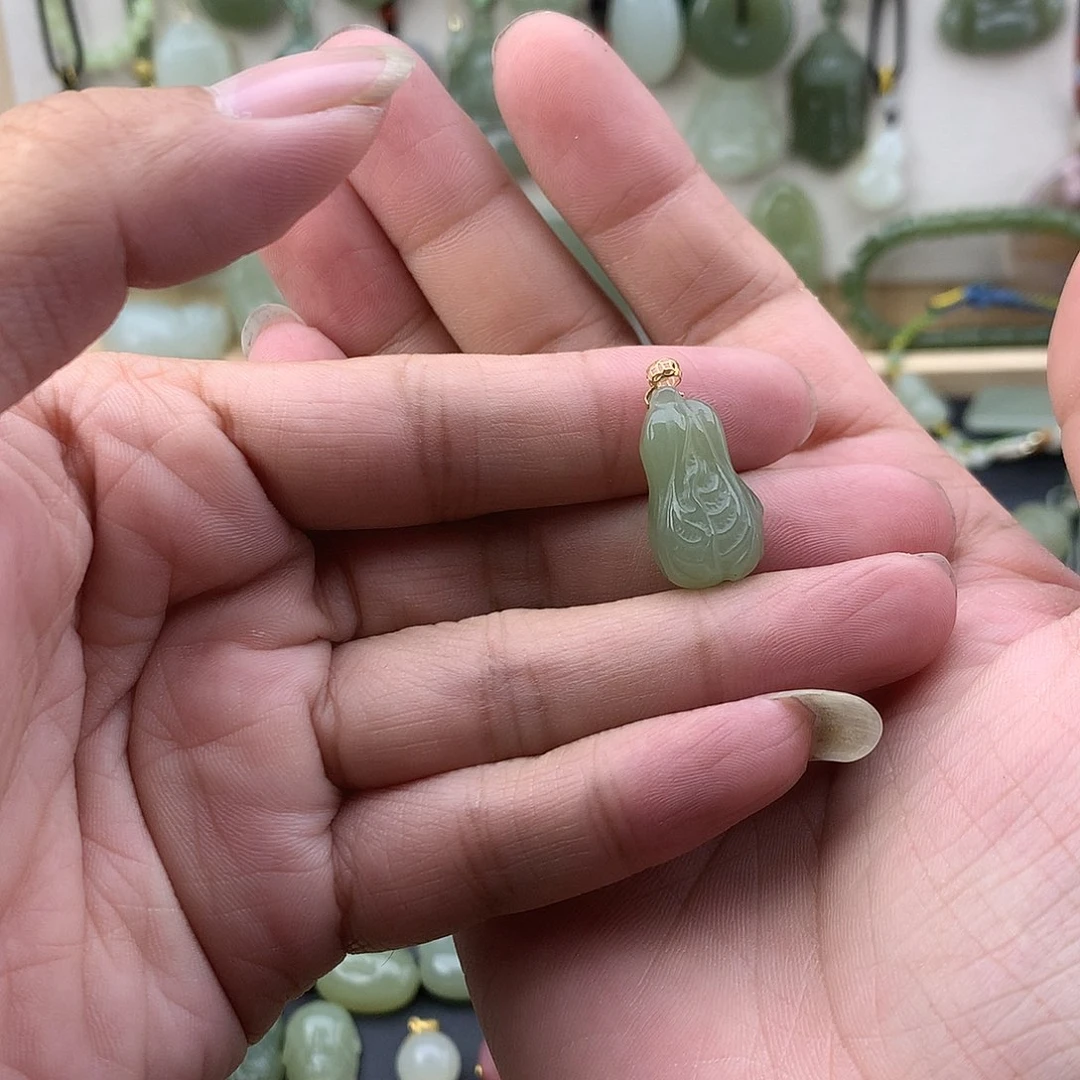 和田玉18K金镶嵌吊坠(不含链)