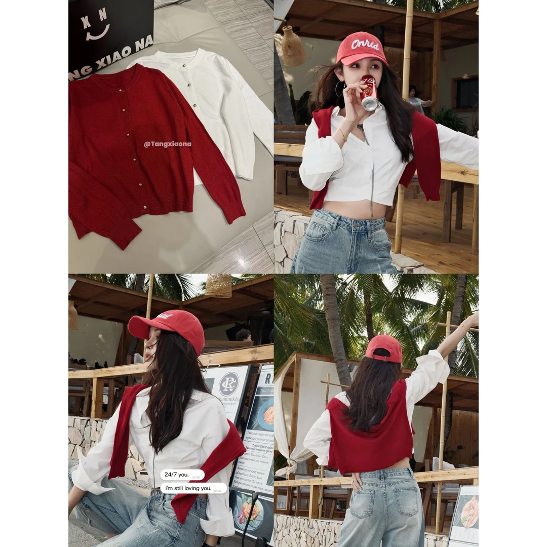 T·X【百搭酱】纯色针织开衫春秋长袖网红宽松时尚韩版开衫洋气短款