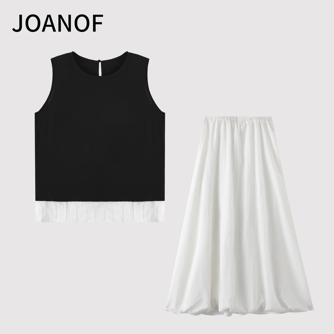 JOANOF上衣时尚套装休闲显瘦长裙百搭韩版简约通勤-XT561