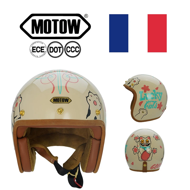 法国MOTOW摩托车安全复古头盔彩绘china kustom