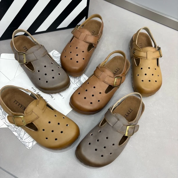 小雨家【韩版】舒适时尚平跟勃肯包头休闲百搭夏季镂空包头鞋拖