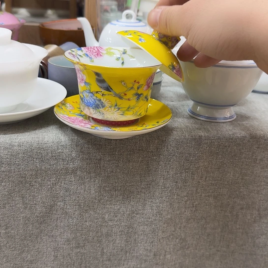 杯子陶黄喜鹊一个盖碗