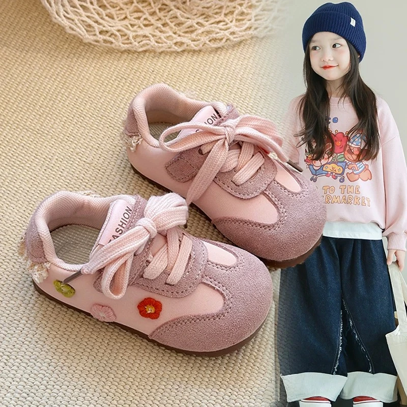 儿童运动鞋德训鞋2025新款秋季开学女童蕾丝边绣花跑步鞋阿甘鞋潮