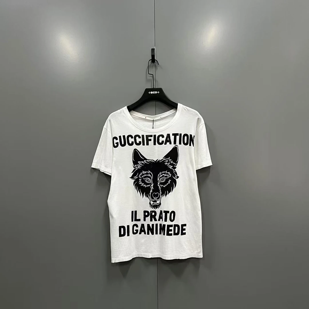 95新 GUCCI/古驰 (ll) 狼头短袖 XS码/轻微污渍202154无领标
