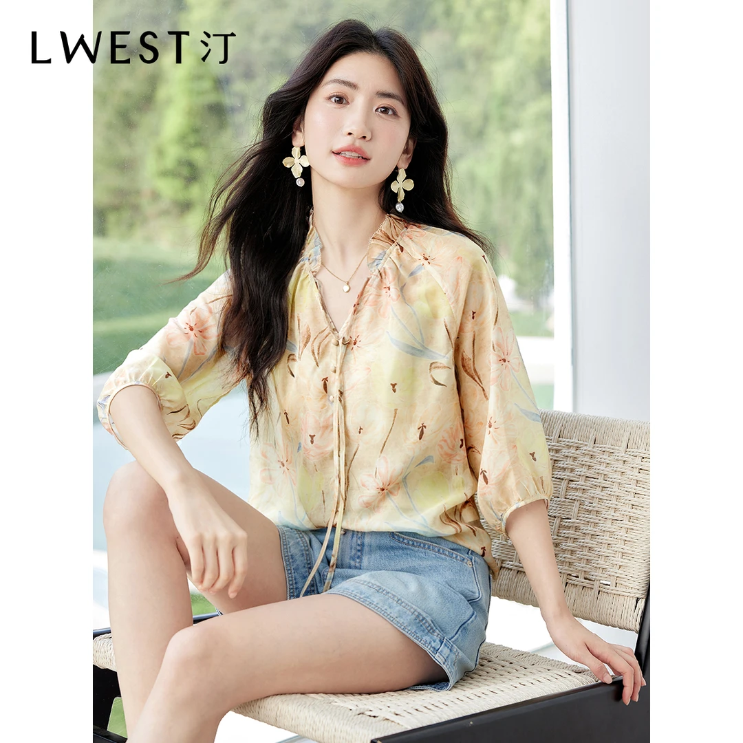 【备用链接】朗文斯汀木耳边设计感宽松显瘦碎花衬衫DTYX5205D03250