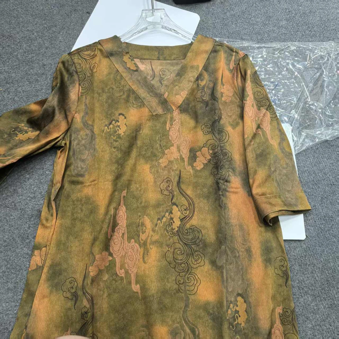 52702祥云香云缎桑蚕丝连衣裙