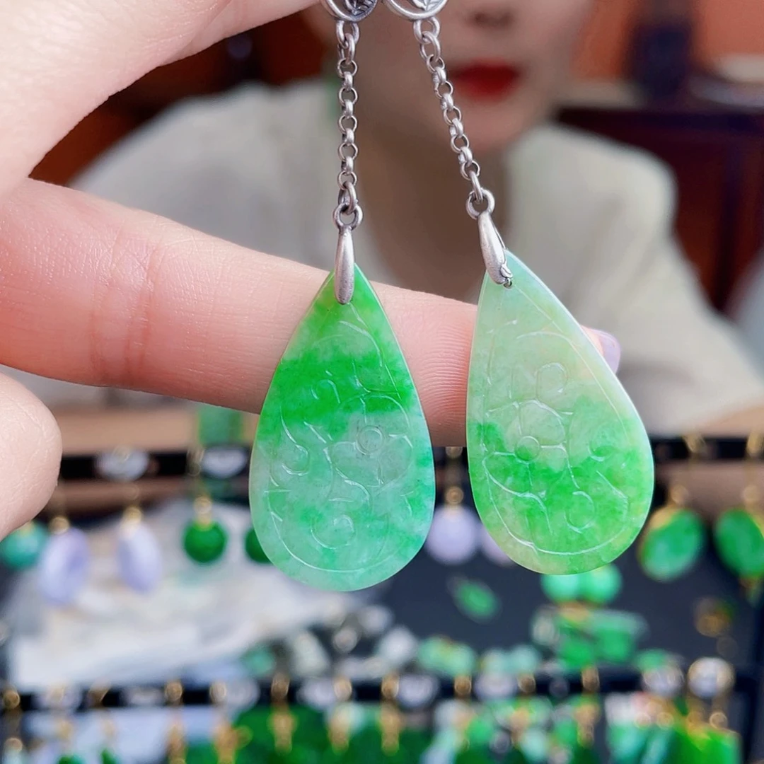 翡翠银S925镶嵌耳饰饰品