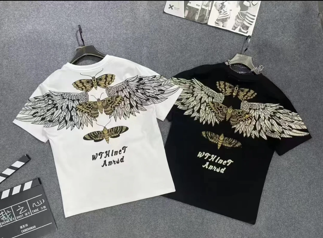 947新款潮流重工彩钻小蜜蜂满钻轻奢男士休闲时尚短袖T恤半袖