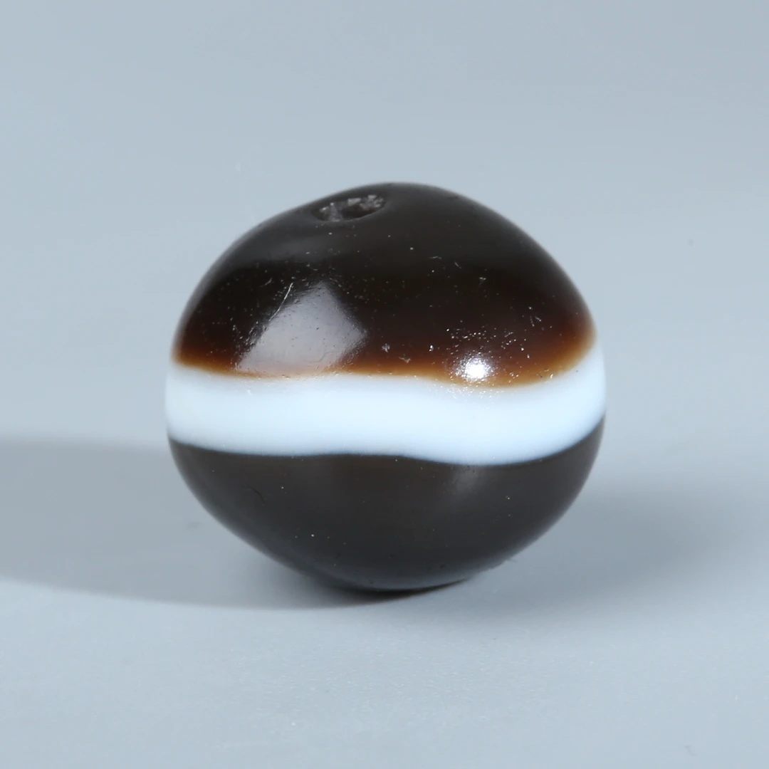 H01-043 千年古印度黑白一线缠丝玛瑙药师珠 13*11.1mm