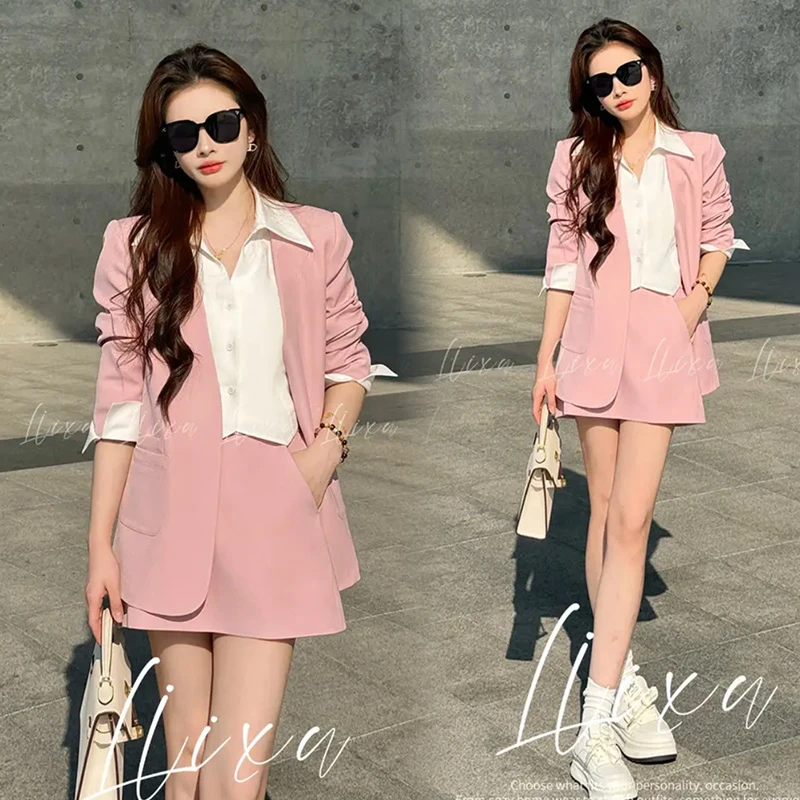 时尚套装女2025春季新款洋气显瘦减龄拼接假两件衬衫半身裙两件套