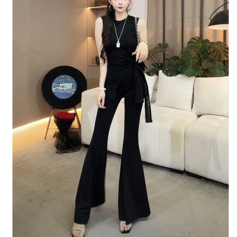 【YING FASHION】莹老板-时尚气质百搭光板喇叭裤超模裤8020430 513