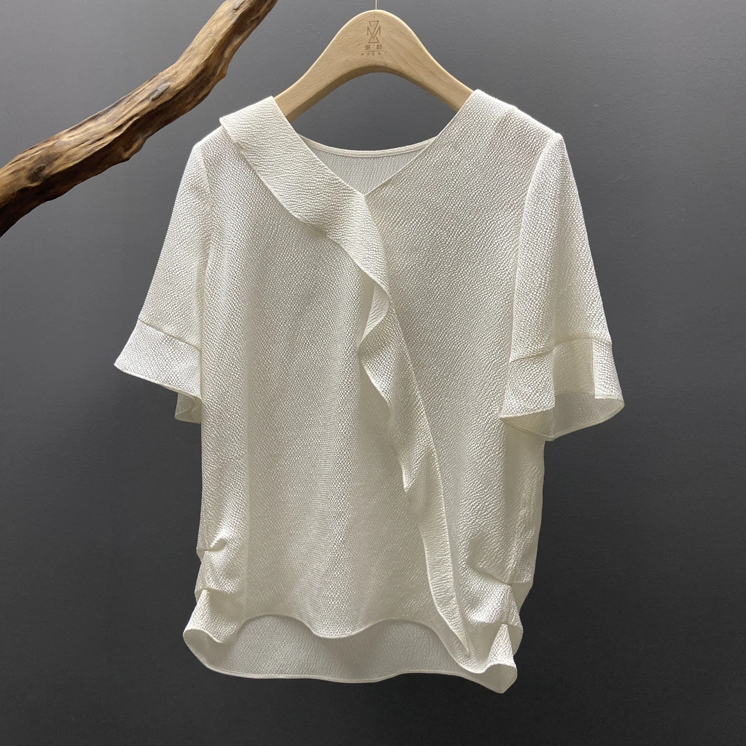 新款重磅桑蚕丝真丝珍珠缎气质时尚百搭短袖上衣S9009808