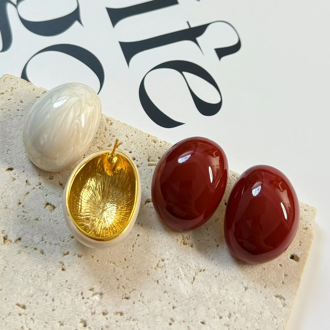 铜合金耳饰 时尚耳饰品小众气质红色耳钉简约法式素款轻奢女r630