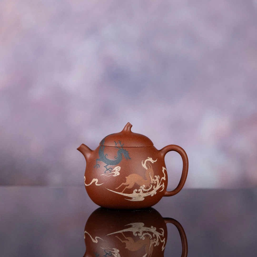 【利贞l龙腾鹿伴-茄瓜】原矿底槽清 约140cc 手工制 紫砂壶茶具XYCL