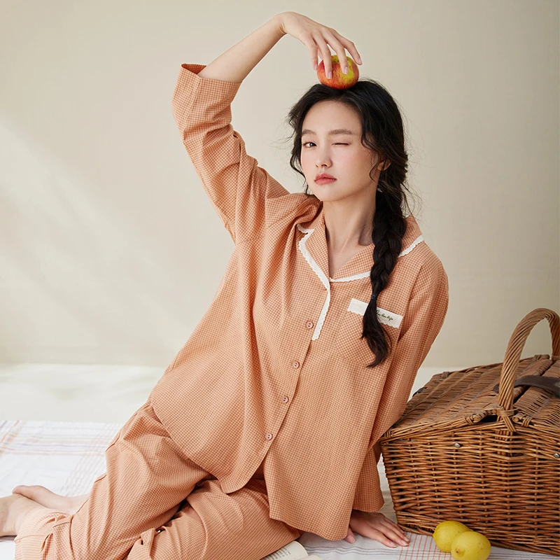 安之伴【梭织棉布】纯棉甜美格子家居服套装可外穿睡衣82511121847