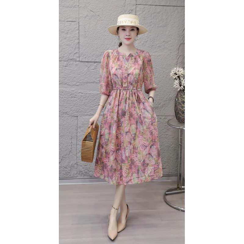 【时装高定款】蜜桃粉气质修身时尚休闲夏季高端大码妈妈装连衣裙