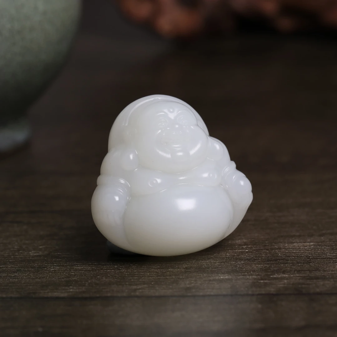 30×13mm正宗新疆和田玉羊脂白玉佛公吊坠天然玉石白色项坠挂坠