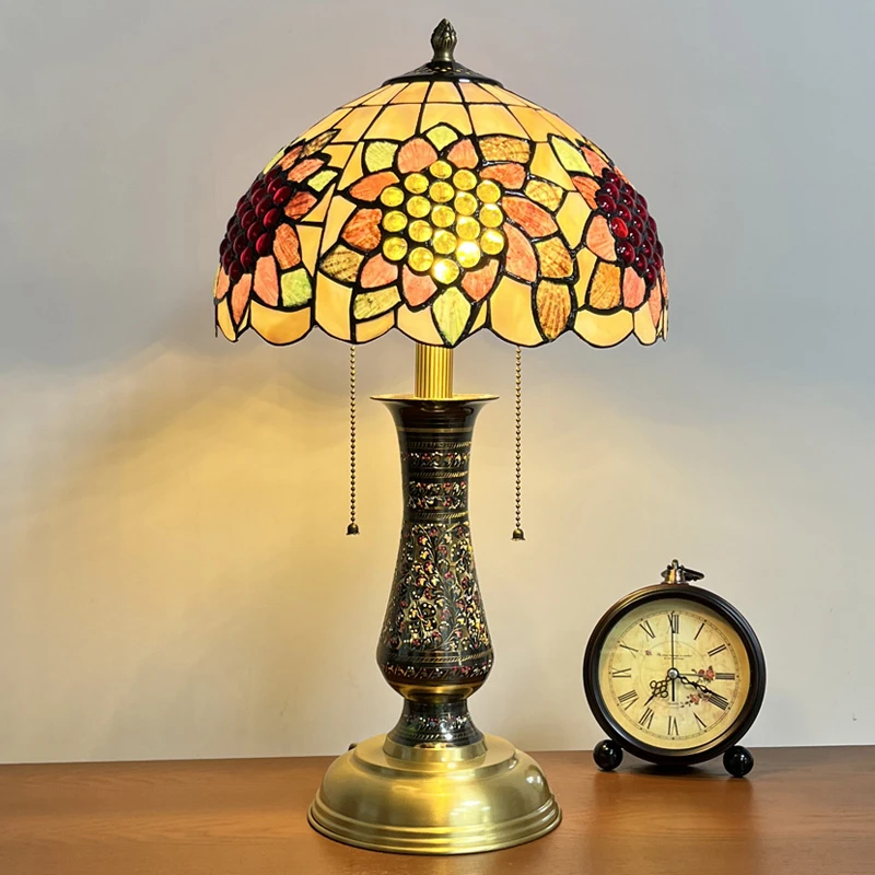 全铜美式复古台灯卧室床头灯欧式奢华客厅书房蒂凡尼田园贝壳灯饰