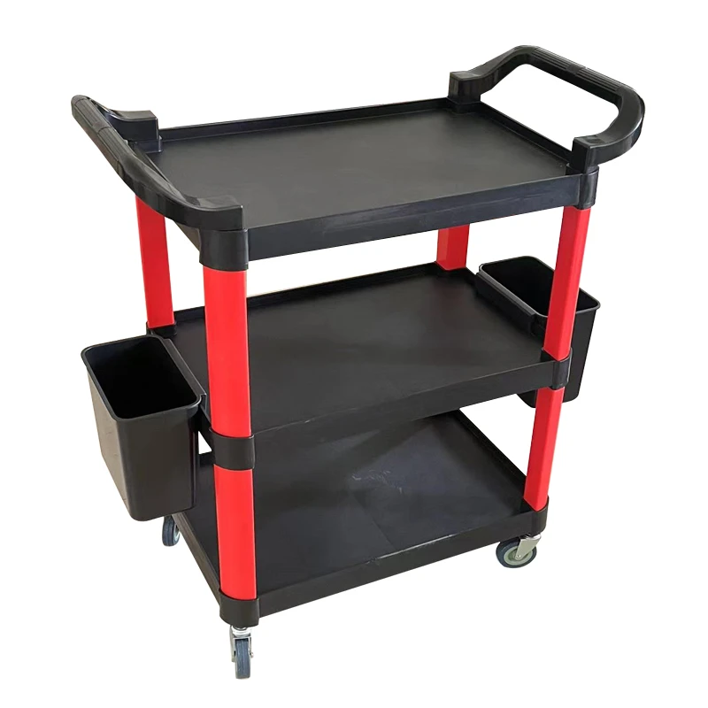 汽车美容三层多功能塑料移动收纳清洁防水工具手推车适用于洗车店