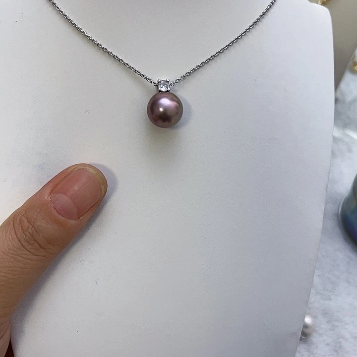 合金紫珠银色戴妃吊坠淡水珍珠