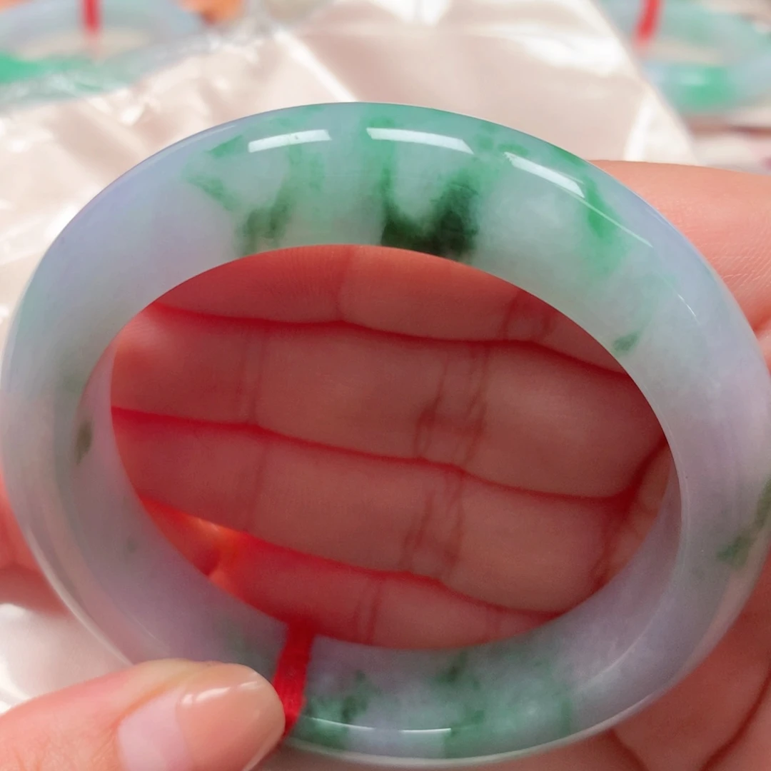 翡翠未镶嵌手镯21紫飘花厚装