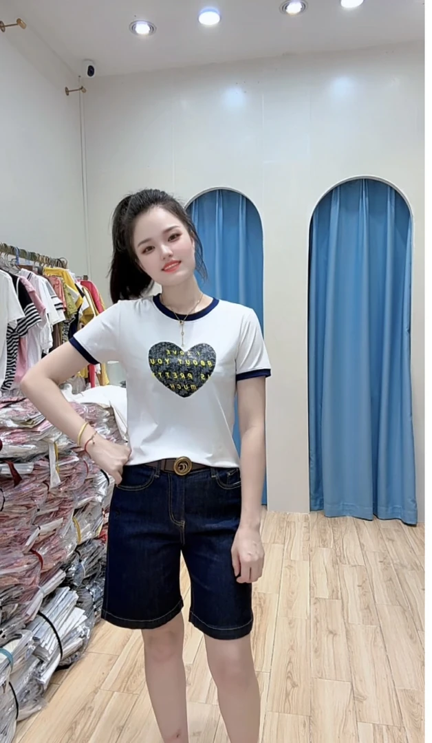 【小玉】夏季新款撞色短袖爱心字母显瘦百搭上衣