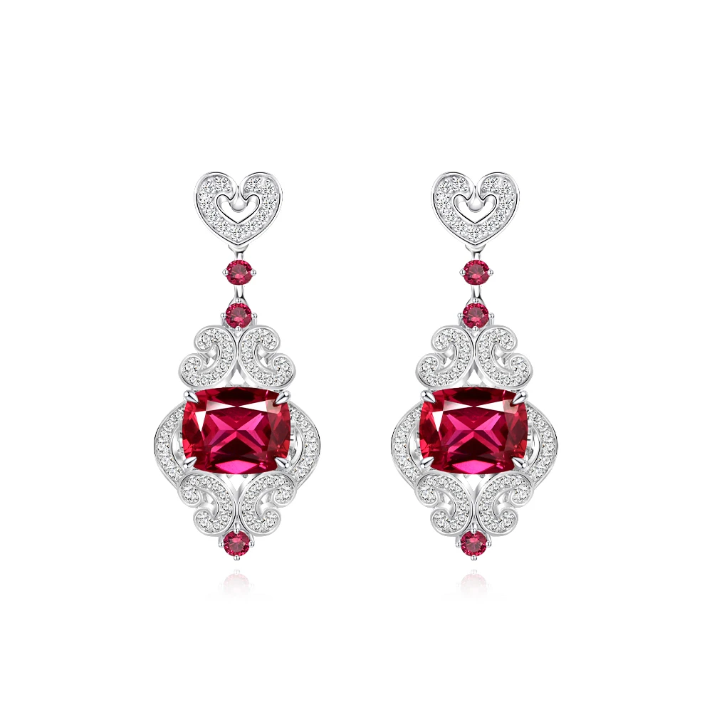 培育红宝石E4586【如意】镶嵌鸽血红时尚百搭轻奢耳钉耳坠