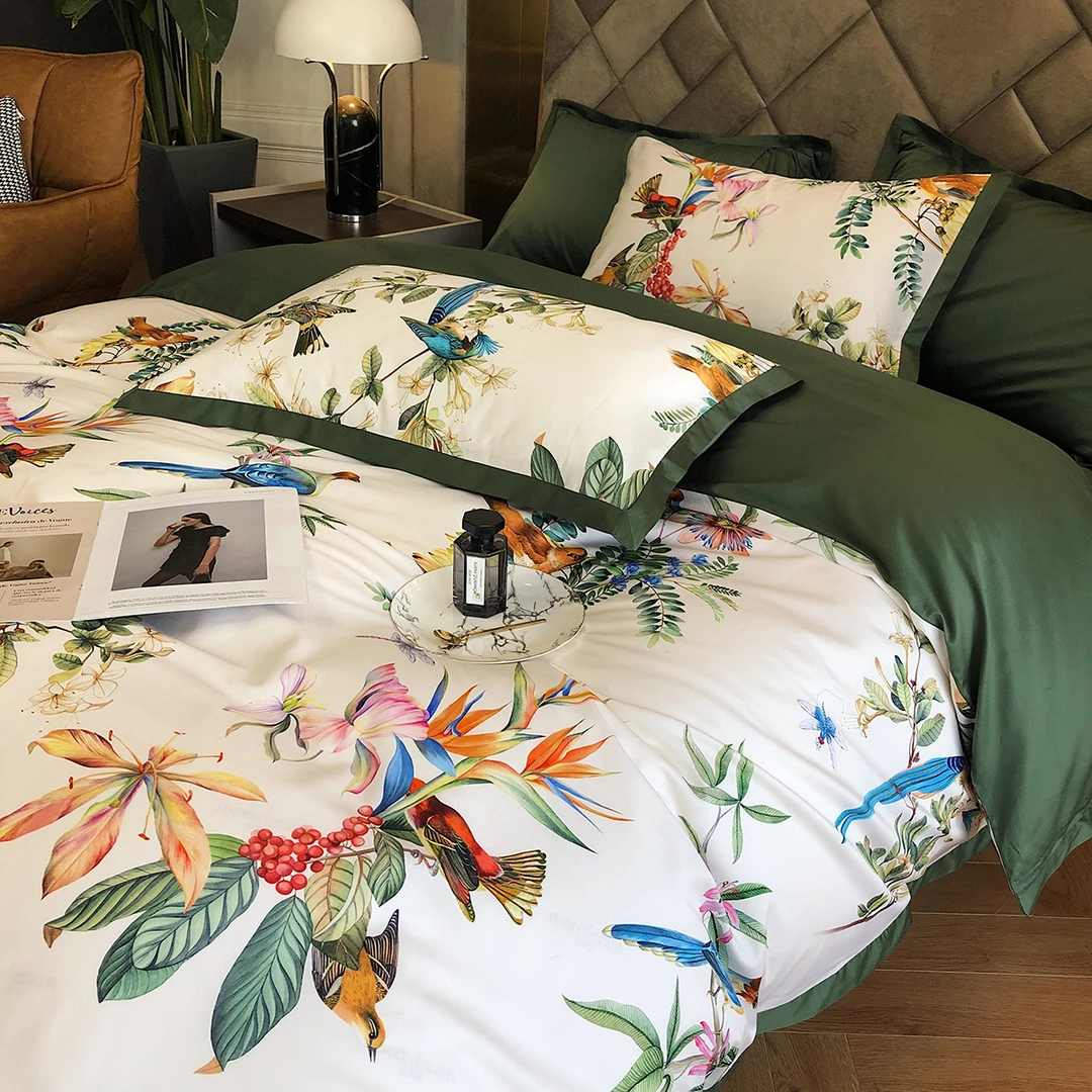 水星高端系列家纺美式轻奢支长绒棉四件套全棉纯棉床包简约床单被