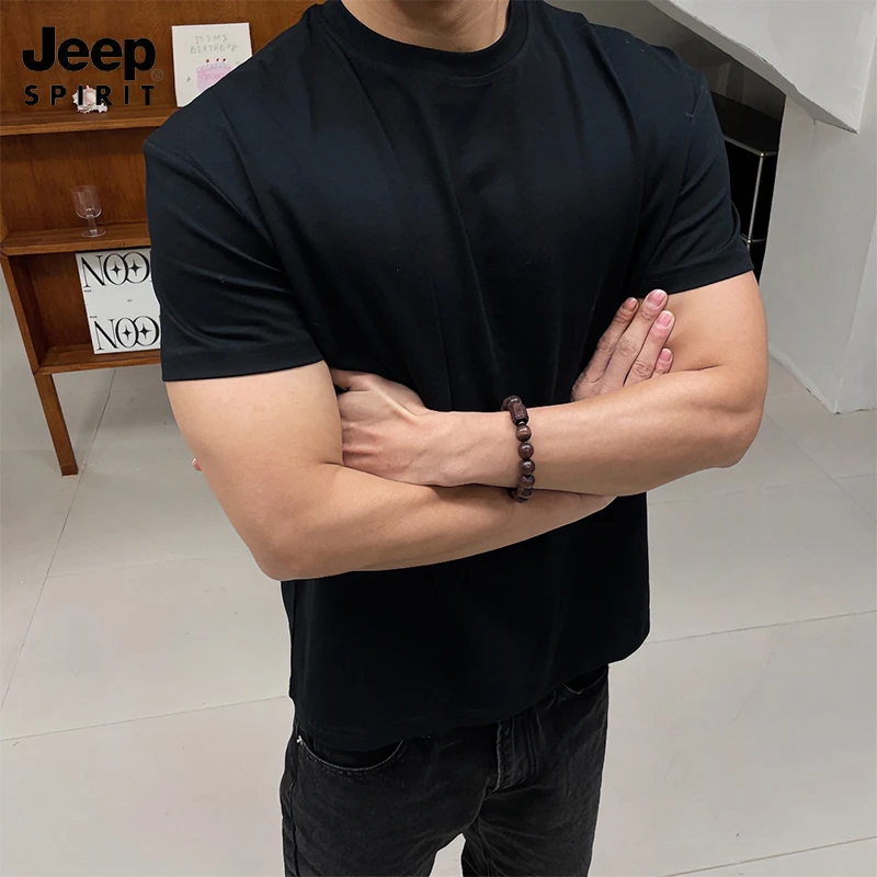 吉普美式休闲T纳维亚科技面料健身运动冰皮速干弹力短袖黑皮穿搭