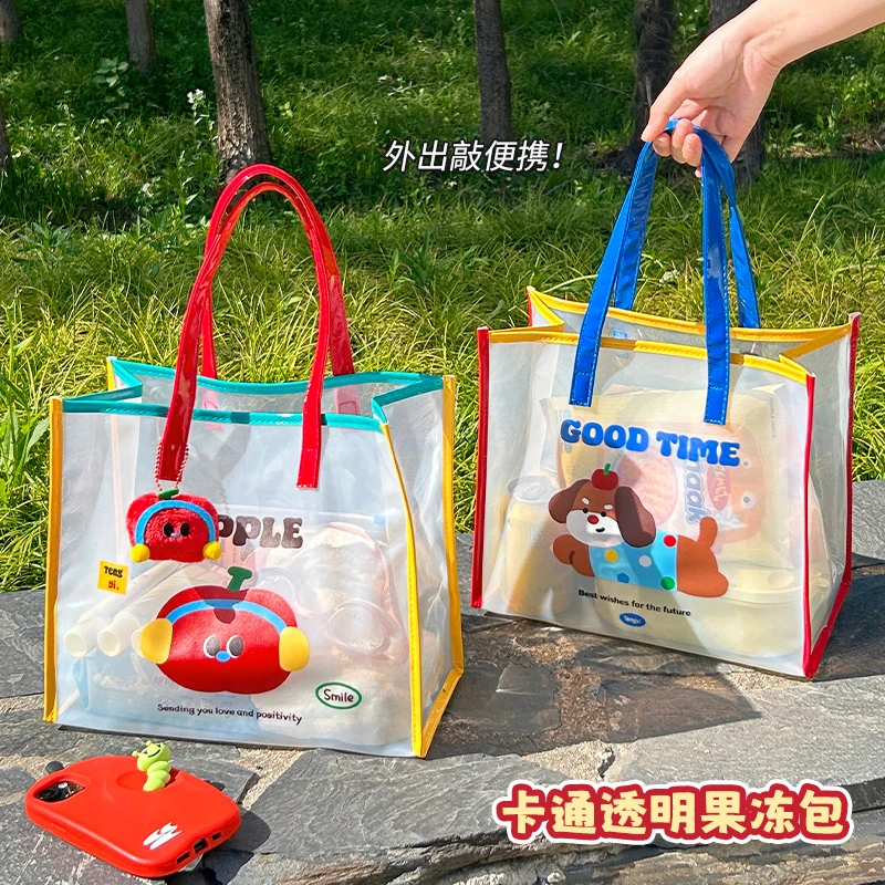 夏天果冻包透明大容量防水沙滩包大学生卡通沥水游泳包手提单肩包