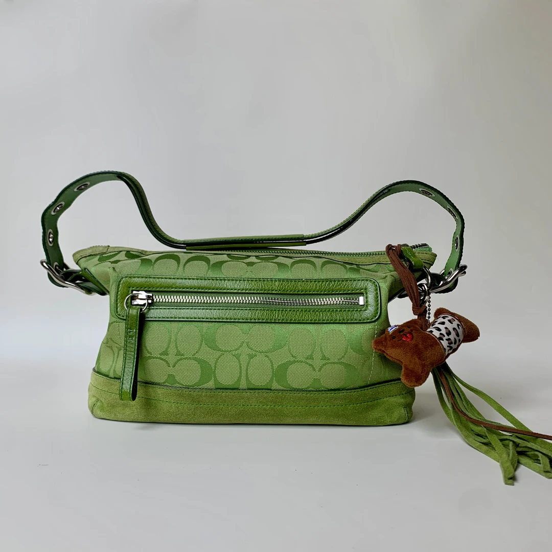 95新 COACH/蔻驰 经典百搭时尚潮流y2k千禧绿色开口笑单肩斜挎包