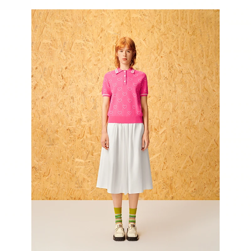 ToyzY24夏新款趣味爱心芭比粉凉感曲珠针织polo衫ZC34206470